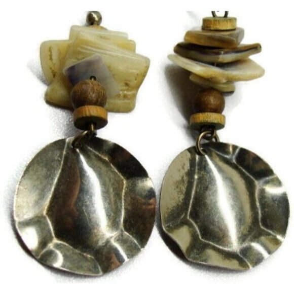 Layered Stone Silver Tone Vertical Drop Dangle Hook Earrings Womans - Picture 6 of 8